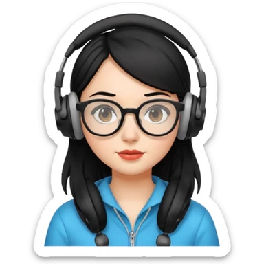 
gamer, black hair girl with glasses, headphone sticker