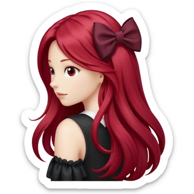 red long hairs with burgundy bow from the back sticker