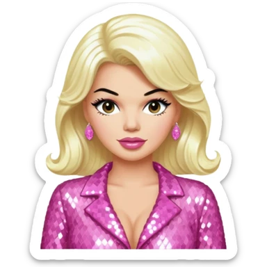 Jayne Mansfield with long platinum blonde hair, pink sequin outfit sticker