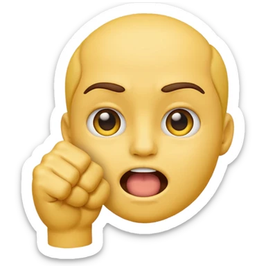 Emoji face with squinty eyes and fist in front of mouth sticker