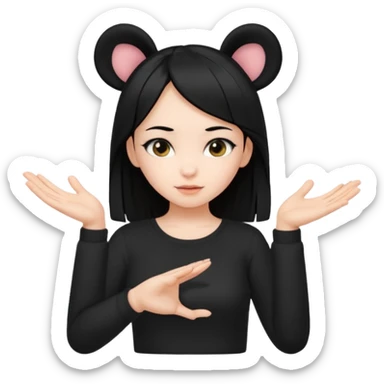 Кошка девочка, черные волосы, милые ушки, черный топик, руки показывают грудь, на топике надпись "дариночка" sticker