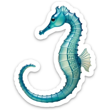 Beautiful and Majestic Sea Horse Portrait Emoji, Head and body rendered in serene repose with a gentle, content smile, showcasing a slender, elegantly curved seahorse with a softly coiled tail and eyes gently closed in peaceful slumber, Simplified yet exquisitely endearing features, highly detailed, glowing with a soft, drowsy aquatic light, high shine, relaxed and utterly enchanting, stylized with an air of majestic marine beauty, soft glowing outline, capturing the essence of a beautiful and majestic seahorse that embodies the enchanting spirit of the ocean! sticker
