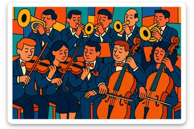 orchestra, vibrant cartoon style sticker