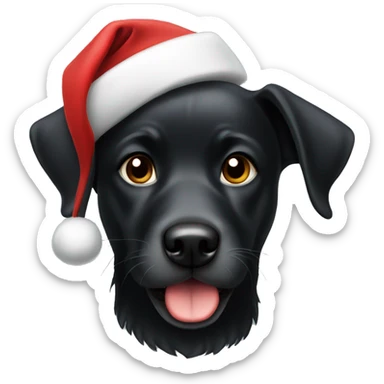 Black dog wearing Santa hat sticker