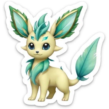 Shiny Cool Sparkly Cute Ethereal Leafeon-Vaporeon-Fakemon-hybrid-fusion- full body sticker