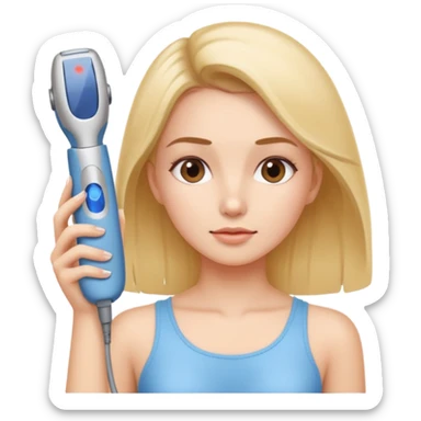 Girl doing laser hair removal treatment by herself at he sticker