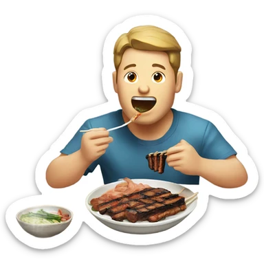 man eating korean bbq sticker