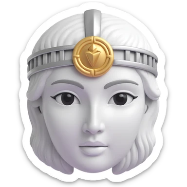 close-up 3D Athena face, silver color, marble statue texture, 3D emoji style sticker