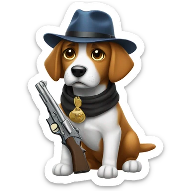 dog with a gun with hat sticker