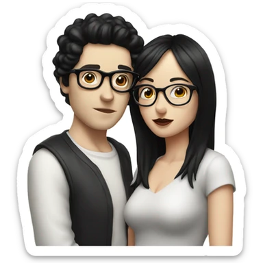 pale man with black hair and glasses kissing pale woman with black hair and glasses sticker