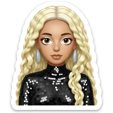 Solange with long platinum blonde hair, black sequin outfit  sticker