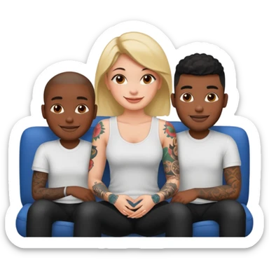 couch, naked people sitting: tattoed female, 2 black males sticker