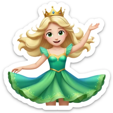 Cinematic Playful Aurora Portrait Emoji, Spinning in her dress, arms gracefully extended, eyes filled with laughter, exuding joy and charm, a princess dancing through her dreams! sticker