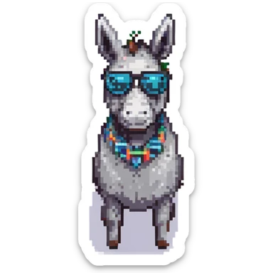 Add cool black sunglasses to the donkey, keep pixel art style, with no background. sticker