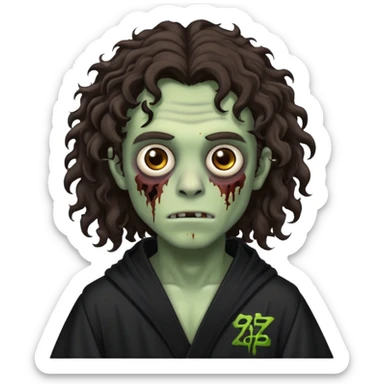 это должен быть юноша, одет в черную мантию, глаза цвета хамелион, но более коричневые, выглядит как зомби и еще длинные волнистые кудрявые волосы темно коричневого цвета, также добавь немного гангстерства уличного на задней фон sticker