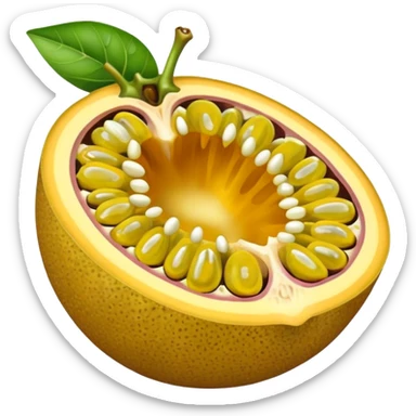 Create an emoji of an open, yellow passion fruit. sticker