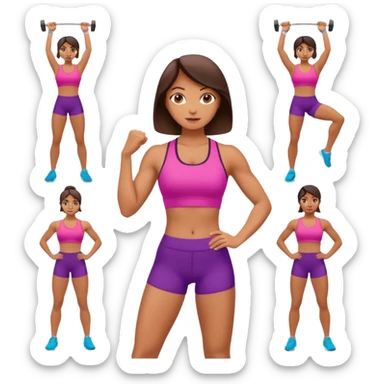 woman exercising, various workout poses, bright and healthy vibe, simple background sticker