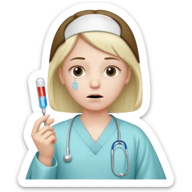 persona enferma con un termometro en la boca  sticker