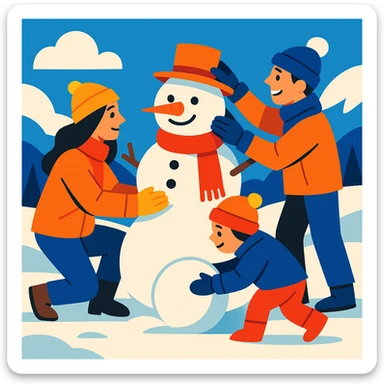 people making a snowman sticker
