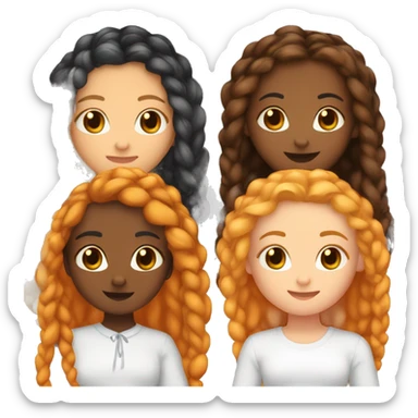 4 girls all holding hands one has orange hurly hair one has brown skin and braids one has blonde hair and one has black hair  sticker