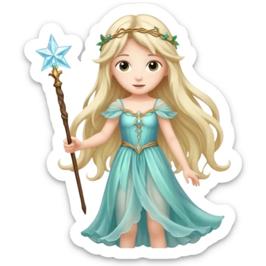 long haired fairy with normal sized eyes and a wand sticker