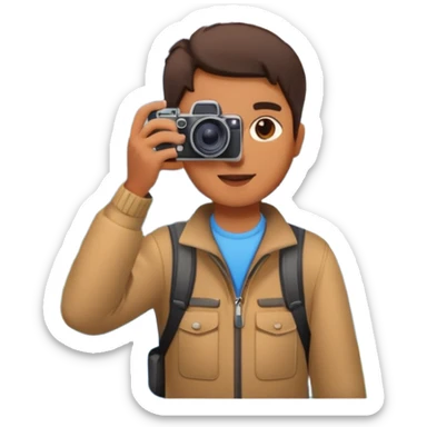 a person taking photos of a mountain landscape, overseas filming sticker