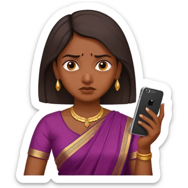 generate an indian female teacher calling on mobile. looking mad. Dressed in a saree sticker