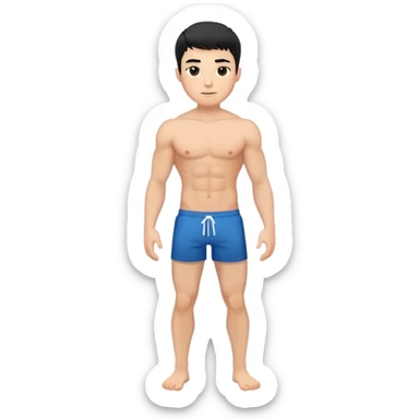 young white man with short black hair, shirtless, muscular, full body without shoes sticker