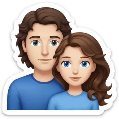 White man with dark brown wavy hair and brown eyes laying next to a white female with light brown hair and blue eyes  sticker