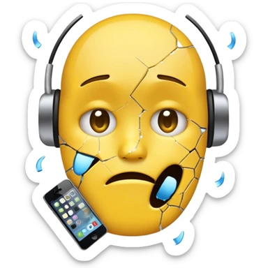 Yellow emoji circle face with broken phones sticker