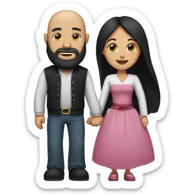 Bald man with black beard and girl long black hair holding hands sticker