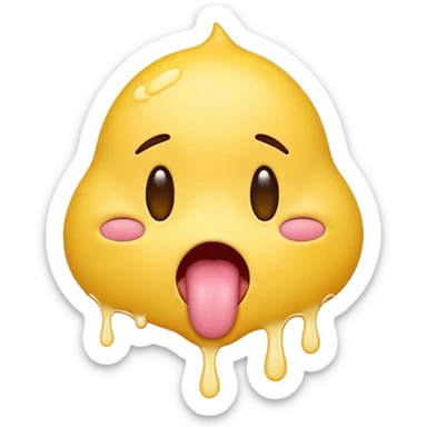 yellow emoji with its eyes closed and tongue hanging out its mouth dripping with white colored saliva sticker