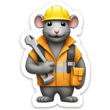 Rat Construction worker with a hard hat and tools and cable ties sticker