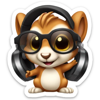 a cute little Dj-squirrel in the earpods and sunglasses sticker