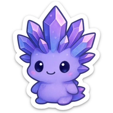 chibi kawaii style crystal sprite creature, purple, blue, and pink colors, cute and small sticker