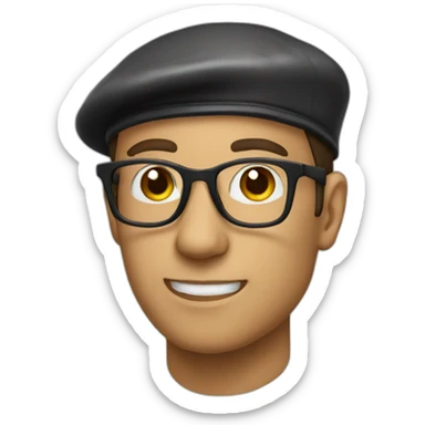 man with beret and nerd glasses. sticker