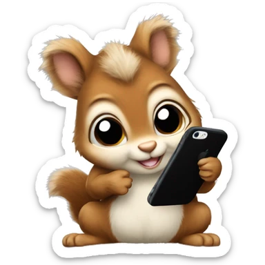 Cute realistic fluffy Squirrel with fluffy ears in black hoodie holding an iPhone  sticker