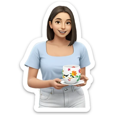 smiling girl with flower cup sticker