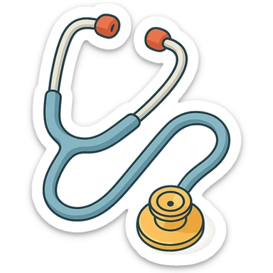 stethoscope front view, tubes slightly twisted, 2D isometric style, highly detailed drawing, detailed shadows and highlights, clean contours, soft lighting, transparent background sticker