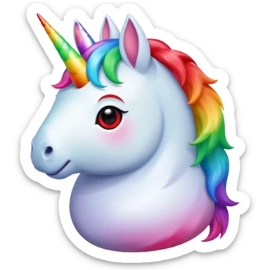 Small chubby unicorn in colour jade, black and red eyes, faring rainbow sticker