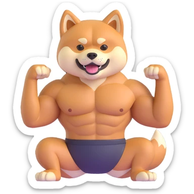 shiba inu, with muscles and abs sticker