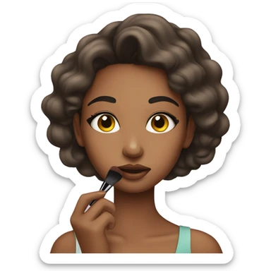 Girl putting on makeup sticker