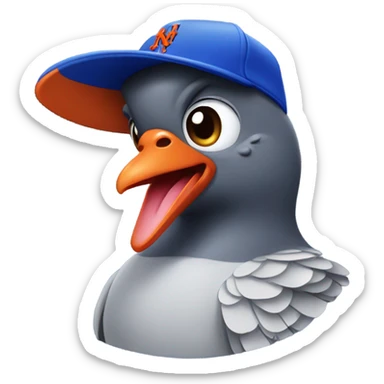 Pigeon with a New York Mets hat on its head  sticker