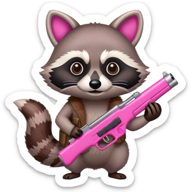 Raccoon holding a pink gun sticker