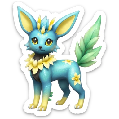 Multicolored sparkly light realistic pretty cool elegant realistic flowery exotic Trico-Bolthund-Electrike-Luxray-Umbreon-Leafeon-hybrid, full body sticker