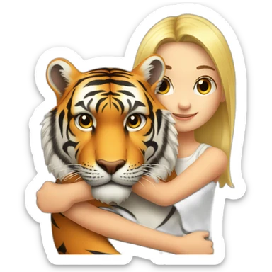 Tiger in arm of blond girl  sticker