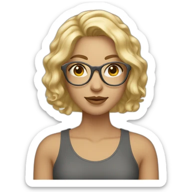blonde girl with bob wavy hair and grey eyes wearing thin golden glasses sticker