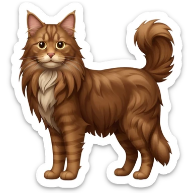A high-resolution photo-realistic digital illustration of a brown maine coon cat, full body noble maine coon sticker