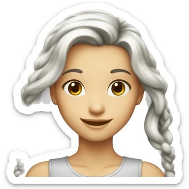 Smiling-elegant-girl-with-long-hair that has grey starnds sticker