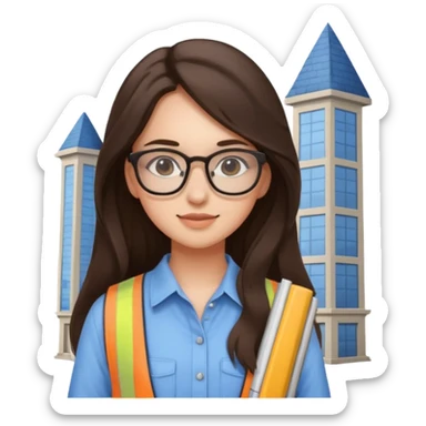 girl architect - brunette - 20 years old cute pose - long hair girl no eye glasses. pretty girl sticker